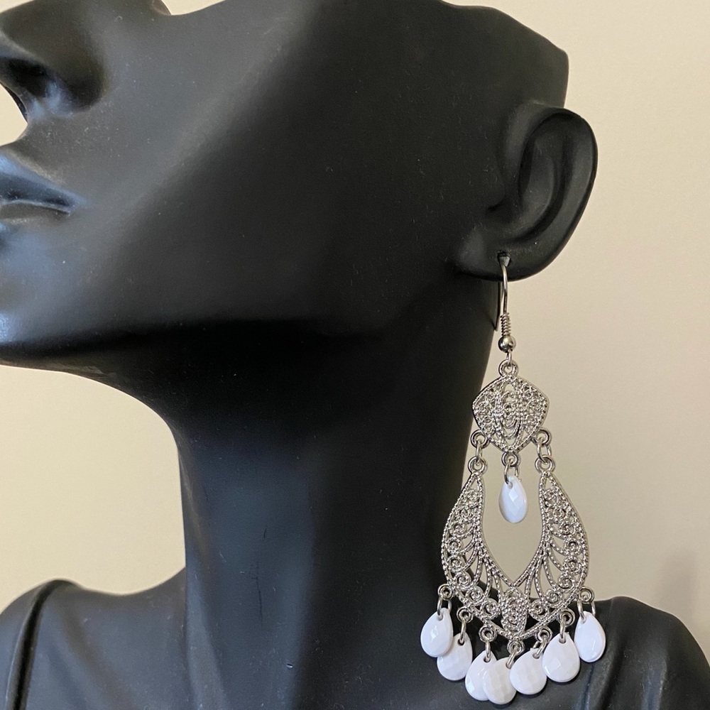 New Silver and White Earrings